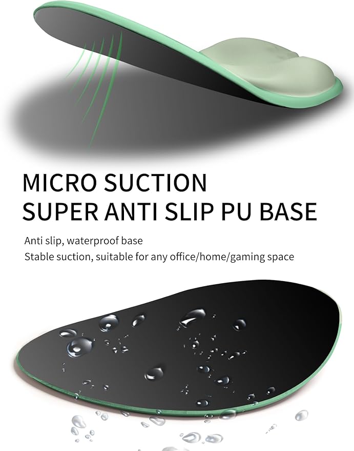 Palm-Rest and Wrist-Hugging Mouse Pad Wrist Rest, Ergonomic Wrist Support with Curve Fitting Cushioned Memory Foam for Carpal Tunnel Pain Relief, 9.9 x 8.3 Inch, Minty Green