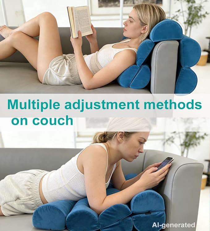 Ergonomic Lumbar Support Pillow for High Back Office Chair - Adjustable 6 Semicircular Back Cushion,Backrest for Desk/Gaming Chairs,Neck/Upper/Lower Back Pain Relief (Blue Short Velvet)