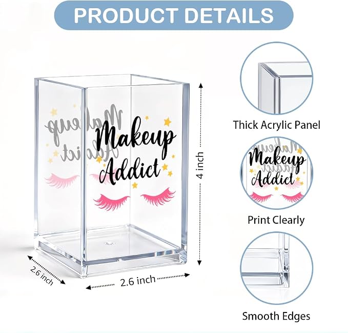 Makeup Acrylic Cosmetic Pencil Pen Holder, Funny Eyelashes Vanity Accessories, Makeup Brushes Holder for Beauty Specialist Esthetician Cosmetologist, Make Up Artist MUA Appreciation Gifts