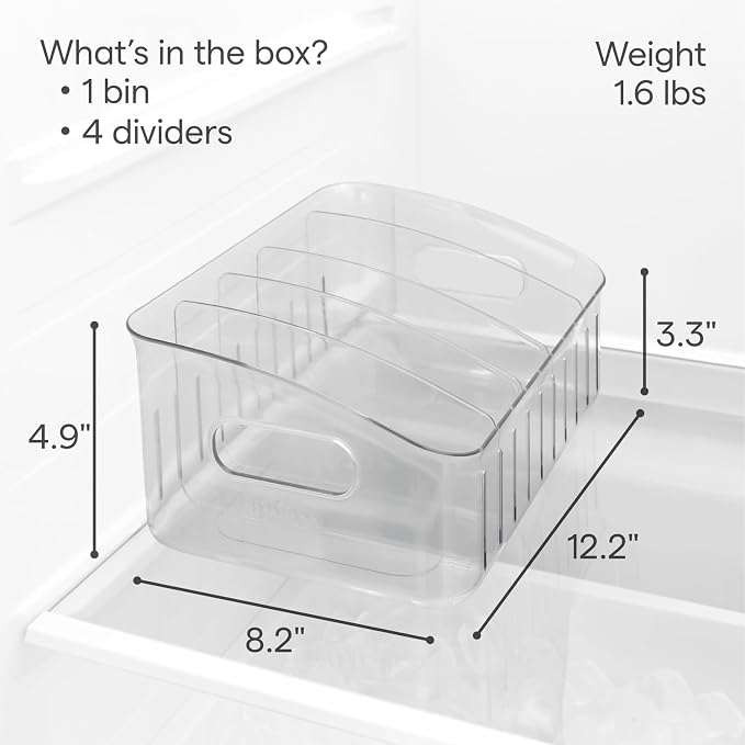 YouCopia FreezeUp Freezer Bin 12", BPA-Free Fridge Organizer with Adjustable Dividers and Handle for Frozen Food and Leftovers