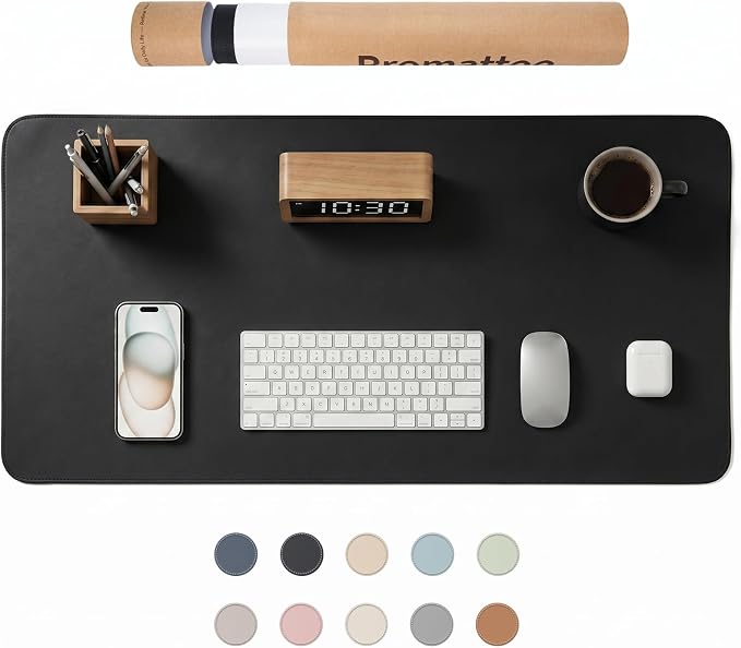 Large Desk Pad Non-Slip Desk Mat Protector for Keyboard Mouse Waterproof Vegan Leather Surface Faux Leather Laptop Mat Smooth Mouse Pad Premium Gift Tube Obsidian Black 31.5" x 15.7"