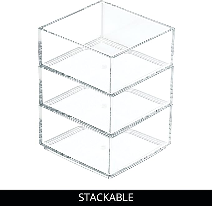 iDesign Clarity Plastic Drawer Organizer, Clear, X-Small, 4" x 4" x 2" | Storage Container for Kitchen Gadgets, For Corks, Sticky-Notes, Clips, For Pantry, Cabinets, Countertops