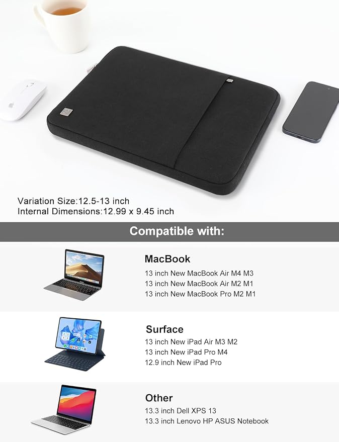 DOMISO Laptop Case Sleeve Cover Bag for 13 inch MacBook Air M5(2026) M4 M3 M2 M1,Fits 13" MacBook Neo A18,MacBook Pro M2/M1,Compatible with 13 inch HP Dell ASUS Lenovo Notebook,Black
