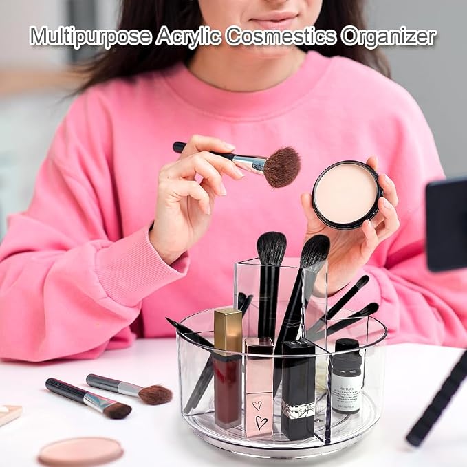Rotating Acrylic Pen Holder, Clear Pencil Holder for Desk, 360 Degree Rotating Makeup Brush Holder and Storage Organizer, Modern Desk Organizer for School, Home and Office.