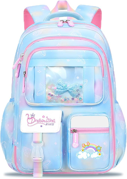 Kids backpacks for girls, bookbag for girls backpack back to school supplies for Kid, school backpack for girl Elementary School Student(Blue Single Bag)