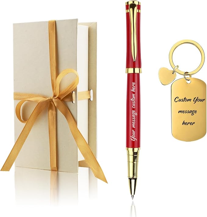 Yastar Personalized Pen with Custom Keychain,Luxury Pen Set with Pen Bag Gift Card - Engraved with your Message Names Company Names Phone Number Gift for Business Men Women