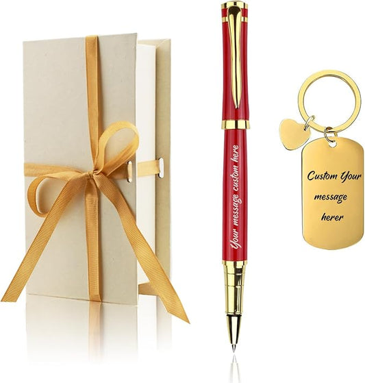 Yastar Personalized Pen with Custom Keychain,Luxury Pen Set with Pen Bag Gift Card - Engraved with your Message Names Company Names Phone Number Gift for Business Men Women