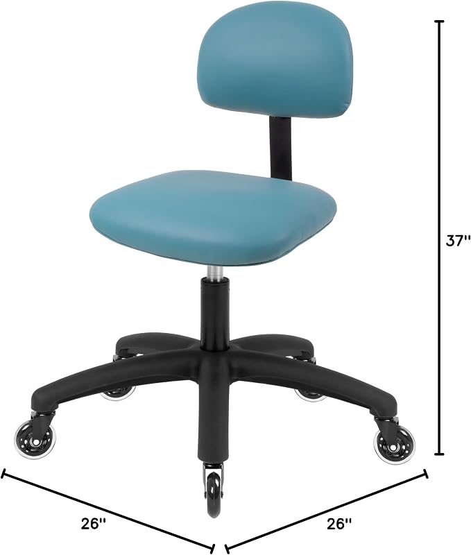 FSS Series Square seat (20"-28") seat Height Chair. Vinyl-for Office, Garage, Desk, Shop, Computer, Doctor, Medical, Easy to Clean! NO Footring (Aqua, Medium, Rubber Roller Casters)