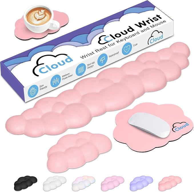 Cloud Wrist Rest Keyboard Palm Rest with Non-Slip Base for Computer Gaming Wrist Rest, YAMJUG Cloud Arm Rest Keyboard Wrist Pad Pink