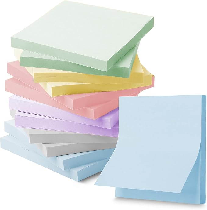 Mr. Pen- Bulk Sticky Notes, 3”x3”, 12 Pads, Colorful, Morandi Colors Self-Stick Aesthetic, Stocky Notes for Bible Journaling