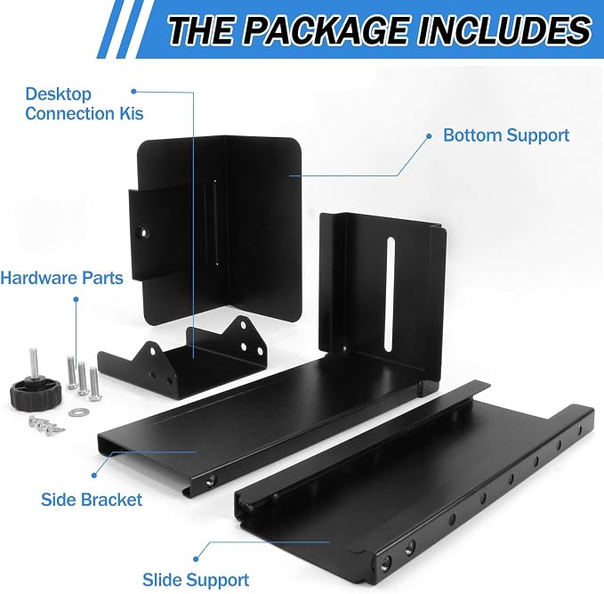TooCust Heavy Duty Under Desk PC Mount & Full Tower PC Wall Mount - Adjustable Width 5.5" to 9.8", Height 11"-21" - Computer Tower Stand Under Desk & Standing Desk PC Mount, Black