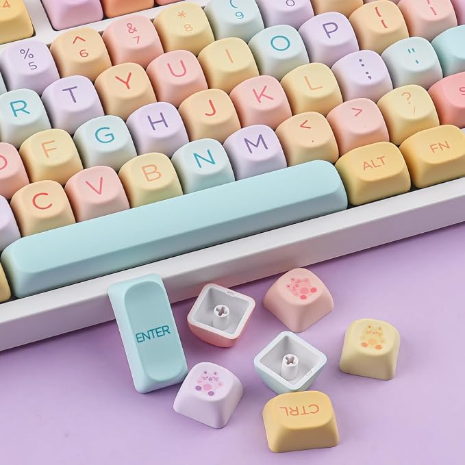 PBT Keycaps 131 Keys MOA Profile Keycaps, Macaron Cute Keycap Dye-Sublimation Custom Candy Keycap Set for Cherry Gateron MX Switches Mechanical Keyboards