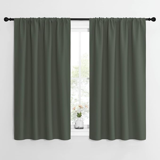 NICETOWN Bedroom Curtains Blackout Draperies - All Season Thermal Insulated Solid Rod Pocket Top Blackout Curtains/Drapes for Kid's Room (Dark Mallard, 1 Pair, 42 x 54 Inch)