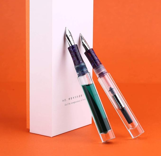Lanxivi Majohn C1 Fountain Pen Fine Nib Clear Transparent Acrylic Resin, Mini Pocket Pen, Eyedropper,Cartridges and Converter Filling