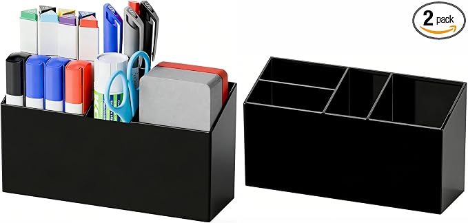 Yieach 2 Pack Magnetic Marker Holder for Whiteboard with Magnet and Adhesive - Non Slip Acrylic Magnetic Pen Cup and Dry Erase Marker Holder for Expo,Refrigerator,Locker and Classroom Organizer,Black