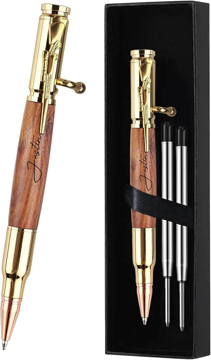 Personalized Bolt Action Pen Gift Set,Free Engraved Metal Ballpoint Pen with 2 Refills,Office Decor Pen,Custom Gifts for Men,Husband,Father,Boyfriend,Grandfather,Brothers. (Wooden3)