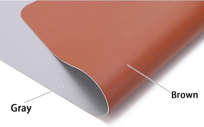Leather Table Cover,1.8mm Thick,24x48 Inch,Table Protectors for Rectangle,Waterproof Desk Pad, Scratch - Resistant Craft Mat for Dining Table, Office Desk and Art Station (Brown + Gray)