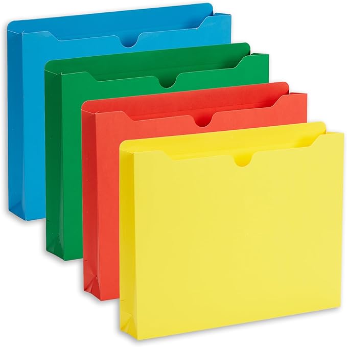 Blue Summit Supplies 2 Inch Expanding File Jacket Folders, 50 Pack, Colored Expandable File Folders, Reinforced Straight Cut Tab, Heavy Duty Expansion Pocket Files, Letter Size, Assorted Color