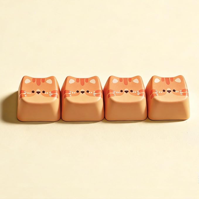 Artisan Keycaps, 4 Keys Cute Cat Custom Cover Caps for MX Mechanical Keyboard, Resin Handmade 1U Replacement for Esc Del Arrow Key (Orange Cat Set)