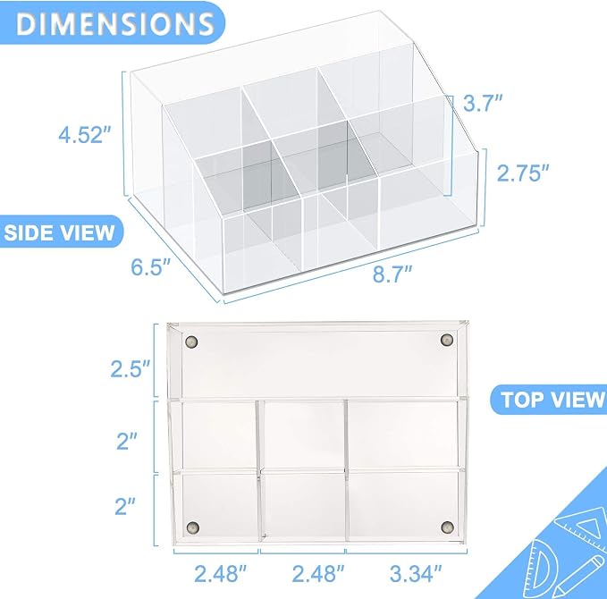 VITVITI Acrylic Desk Organizer, 7 Compartments Clear Pen Pencil Holder | Desktop Stationery Organizer, Office Pen Pencil Storage, Back to School, Home Art Supplies
