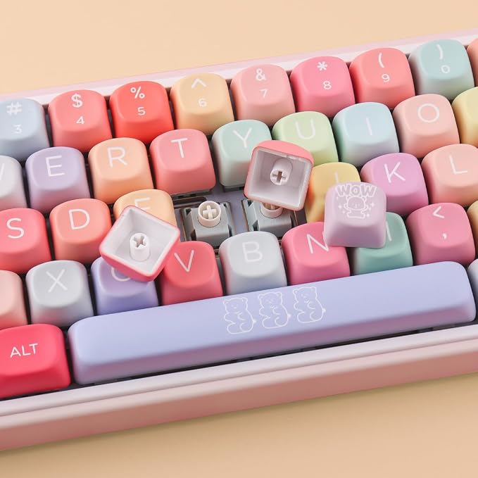 Tsungup PBT MOA Keycaps126 Keys Cute Gummy Bear Rainbow Candy Custom Keycaps 100 Percent Keyboard,Dye Sublimation Keycap Keyboard Keycap Set for MX Switches Mechanical Keyboard(only keycap)