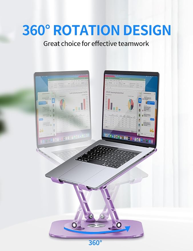 AOEVI Adjustable Laptop Stand with 360 Rotating Base, Computer Ergonimic Foldable Laptop Riser for Desk Compatible with MacBook Pro/Air Notebook up to 16 Inches, Purple