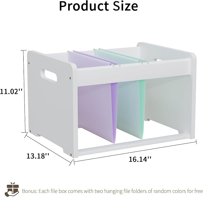 Bamboo Hanging File Organizer, Desk File Box, Open Top, 2 Pack, White | Open-Top Access, 4 Hanging Folders Included, Letter & Legal Files, Sliding Rails, Reinforced Handles, Easy Assembly