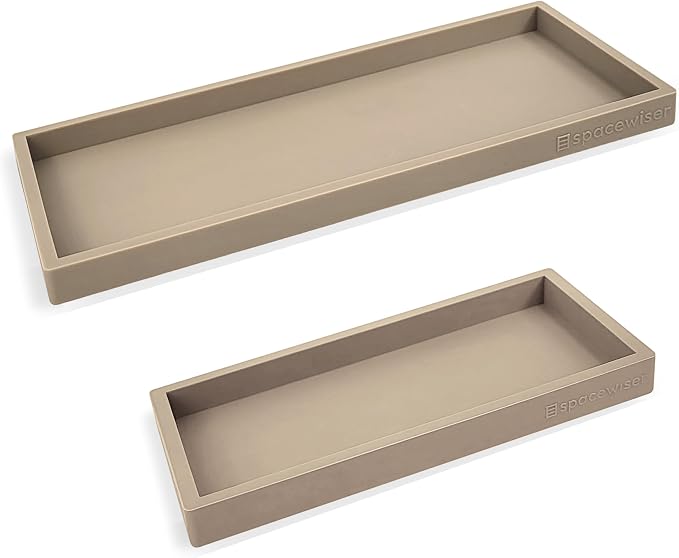 Countertop & Vanity Silicone Tray – 2 PC (11.7" & 7.7") Set | Bathroom Tray & Kitchen Soap Tray Set, Bathroom Counter Tray, Kitchen Sink Dish Soap Tray for Countertop Organization