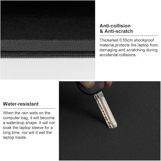 AULEEP 15-15.6 inch Laptop Sleeves, Neoprene Water-Resistant Laptop Case Slim Cover, Durable Chromebook Computer Carrying Bag for MacBook Air/MacBook Pro for HP/Lenovo/Dell/Asus/Acer, Black