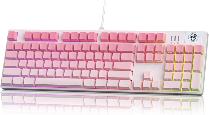 MageGee MK-Storm Mechanical Gaming Keyboard, 104 Keys Wired Light Up Keyboard with Linear Red Switch, RGB Backlit, Side Printed Keycaps, N-Key Rollover for Laptop, Desktop, PC (Gradient Pink)