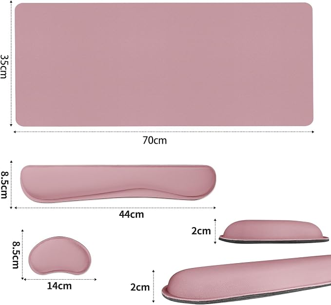 Mouse Pad and Keyboard Wrist Rest, 3-in-1 Keyboard and Mouse Pad Set, Ergonomic Wrist Rest for Computer Keyboards, Non-Slip Desk Mat Protector for Women (Purple Pink, 27.6" X 13.8")