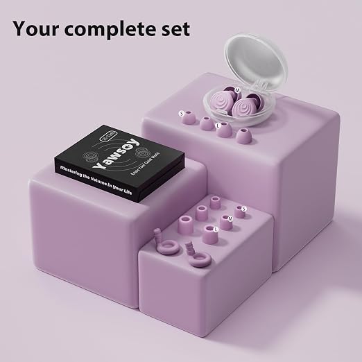 Yawsoy Ear Plugs for Sleeping Noise Cancelling, Reusable Soft Noise Reduction Earplugs for Sleep, Focus, Work, Motorcycle, Concert with 6 Silicone Ear Tips and 6 Foam Ear Tips - 25-35dB Purple
