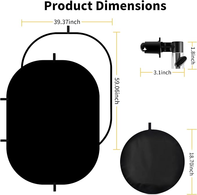 3x5ft Black White Background, Muslin Pop-Up Collapsible Backdrop 2-in-1 Self Tape Backdrop with Clip and Carry Bag for Portrait and Headshot Photography