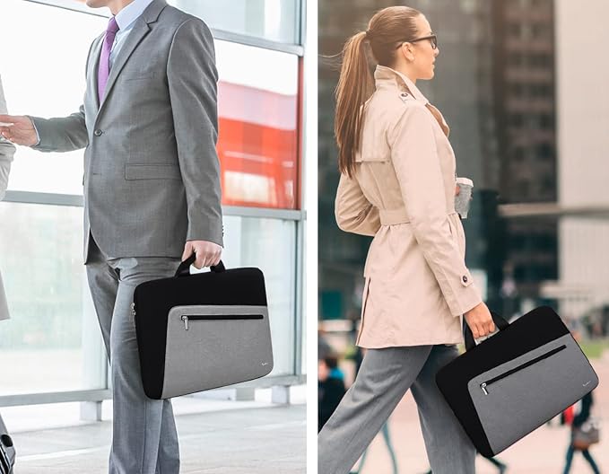 Laptop Sleeve, Slim Durable Notebook Computer Protection Case Business Briefcase Handle Bag Compatible with 14 15 15.4 inch MacBook Pro HP Dell Acer Asus Chromebook, Black/Grey
