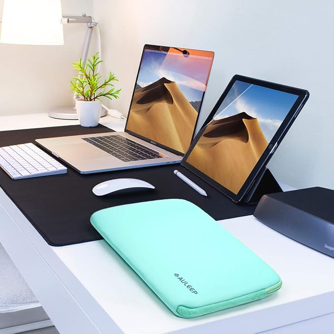 AULEEP 15-15.6 Inch Laptop Sleeves, Neoprene Notebook Computer Pocket Tablet Carrying Sleeve/Water-Resistant Compatible Laptop Sleeve for Acer/Asus/Dell/Lenovo/HP, Light Green