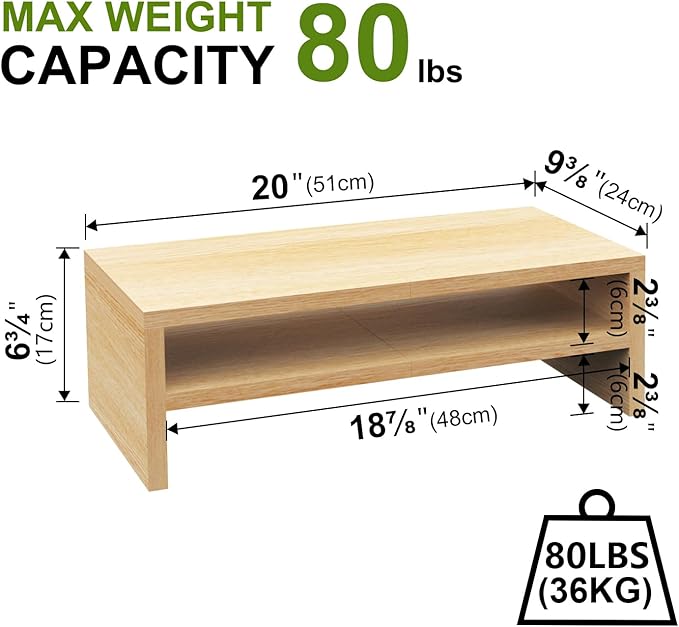 TEAMIX 2 Tiers Desktop Monitor Stand Riser 20 Inch Printer Stand with Storage Small TV Riser Laptop Wooden Desk Organizer Shelf Bookshelf Maple (Natural Maple, 2 Tiers) | Laptop/PC/Printer/Keyboard Storage, Ergonomic Design, 15mm thick Sturdy Wood Boar...