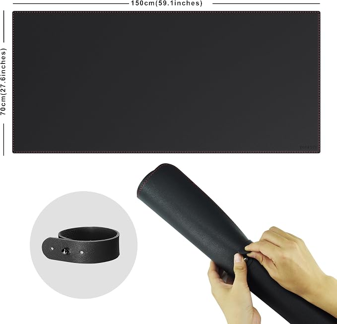 ZORESYN 59.1"x27.6" PU Leather Desk Pad Protector, Large Mouse Pad, Executive Computer Office Desk Mat, Non-Slip Desk Blotter, Waterproof Desk Writing Pad for Office and Home (Black)