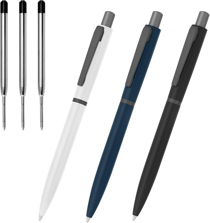Cambond Ballpoint Pens Black Ink - Metal 1mm Medium Point Smooth Writing Click Pens Bulk, Retractable Black White Blue Fancy Pen for College Student Office Woker Nurse(3 Pens with 3 Refills)