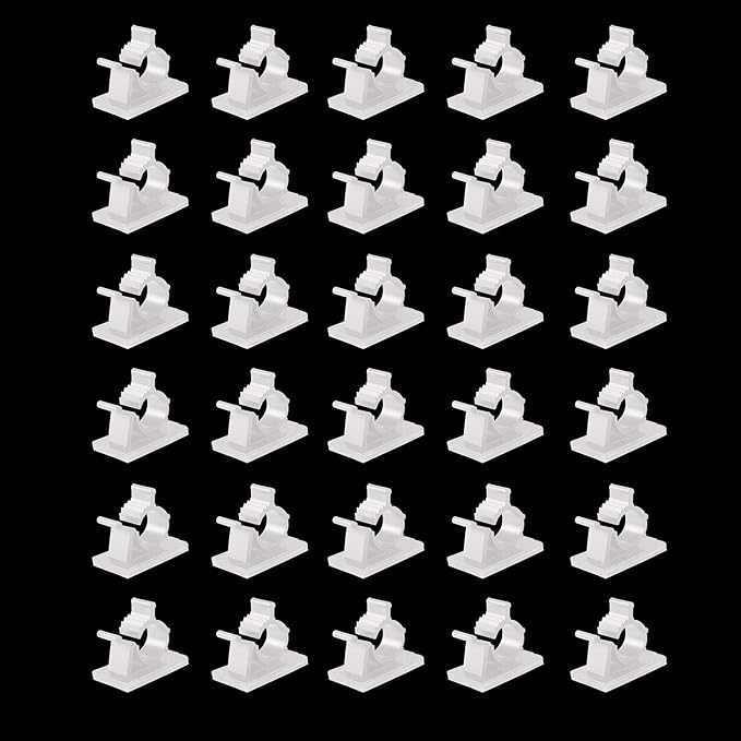 Viaky 30 Pcs White Adjustable Cable Clips,Self-Adhesive Desk Organizer | Nylon Wire Management Wire Holder for Desk,Wall,Car,Heavy Duty Adhesive Cable Clips Work for Cable Width 0.4''(10mm)