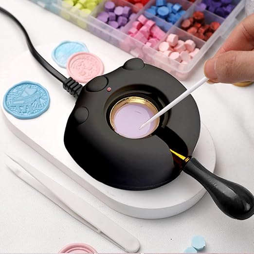 Electric Wax Seal Warmer, Black Wax Seal Kit with Spoon and Tweezers Great Tool for DIY Wax Seals, Wax Seal Stamp and Melting Wax Seal Sticks Sealing Wax Beads (Black)