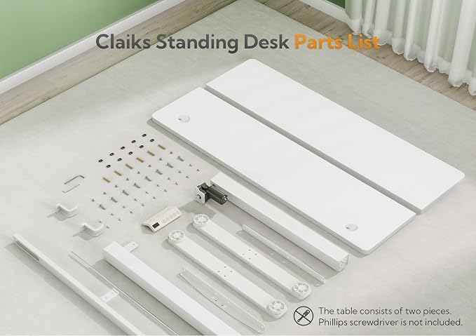 Claiks Electric Height Adjustable Stand Up Desk, 32x19 Inches Sit Stand Desk for Home Office, White Top/White Frame