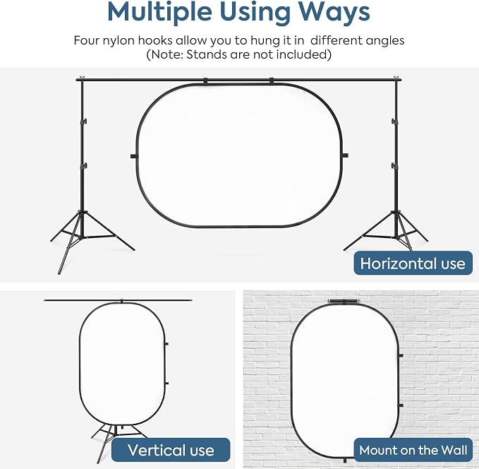 5X6.5ft Backdrop for Photography, Double Sided White Screen and Black Screen, 2 in 1 Collapsible and Reversible Background for Photography, YouTube Videos,and Live Streaming