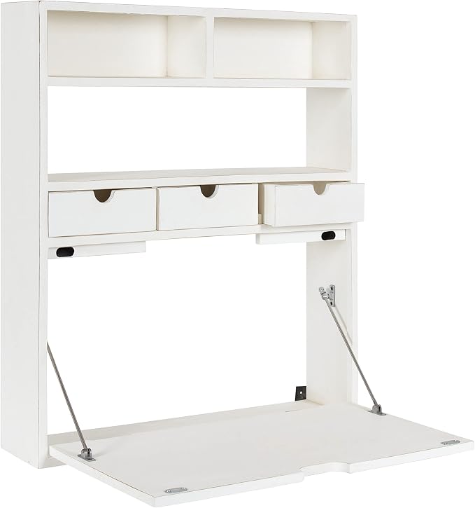 Kate and Laurel Georgie Rustic Wood Floating Desk; 26 x 6 x 30; White; Transitional Computer Desk for Home Office with Folding Design