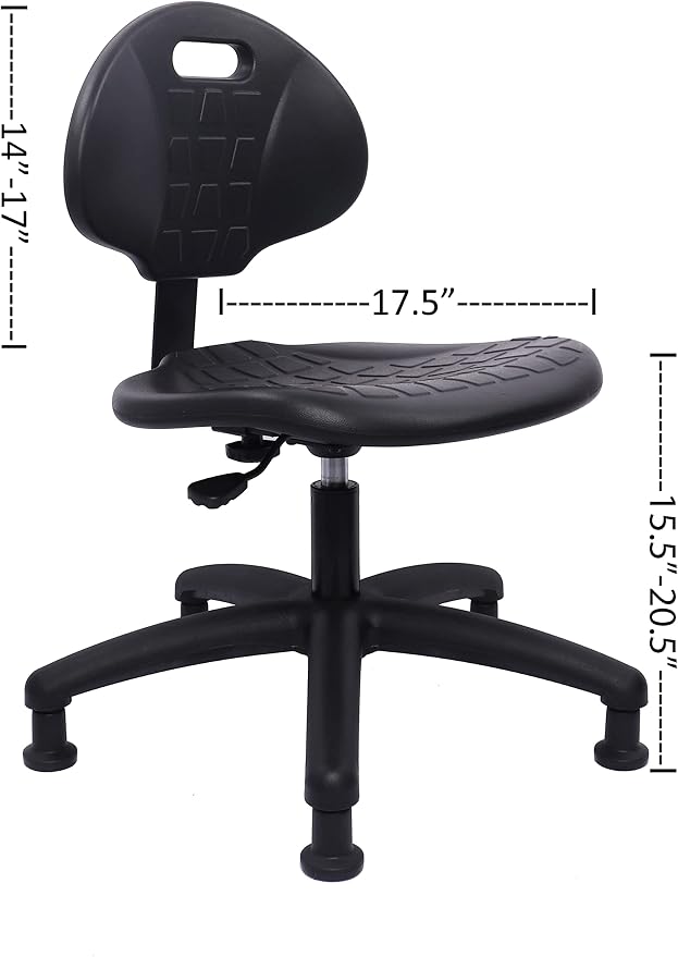 Table Height Chair/Stool-Easy to Clean! Deluxe Ergonomic Polyurethane Chair. 5" of Height Adj (15.5"-20.5") 450 lb Capacity. Automotive, Lab, Garage, Home, Office (Glides, Black)