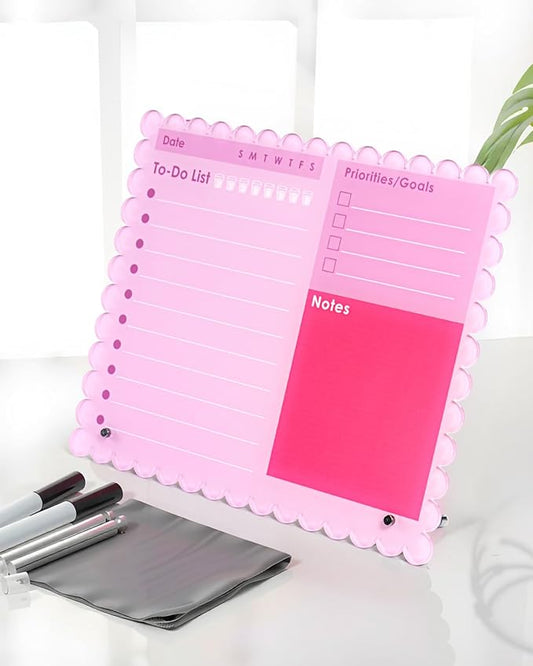 HAYVAN 12"x10" Acrylic Pink Dry Erase Board - Tabletop Whiteboard with 2 Markers, 2 Metal Stands & 1 Cleaning Cloth, 4mm Thick to-Do List Memo Board for Office, Home, School