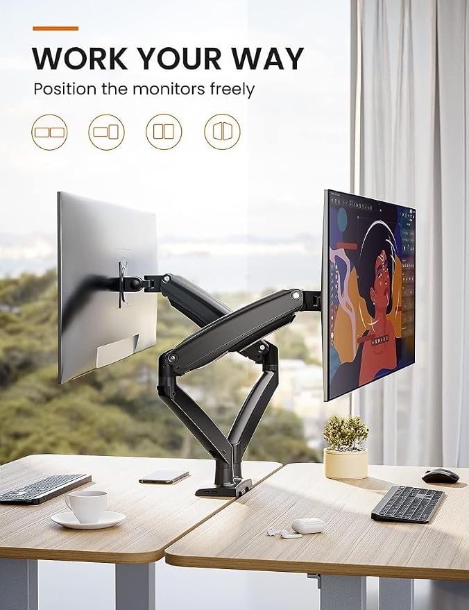 ErGear Dual Monitor Desk Mount up to 40 inches Screens, Max 26.4lbs Capacity Each, Heavy Duty Ultrawide Monitor Arm with USB Ports, Height Adjustable Monitor Stand, VESA 75x75mm or 100x100mm, Black