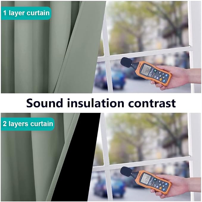 NICETOWN 100% Blackout Curtains 84 inches Long, Thermal Insulated & Noise Blocking Out Drapes for Baby Room Window, Guest Room Lined Window Dressing(Greyish Green, 52 inches Wide, 2 Panels)