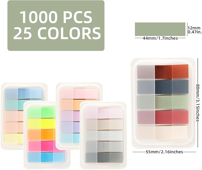 1000 Pcs, Transparent Sticky Notes, Page Markers, Book Tabs, Sticky Tabs, Page Tabs, Label Stickers, Pop Up Index Tabs, Tabs Flags Stickers