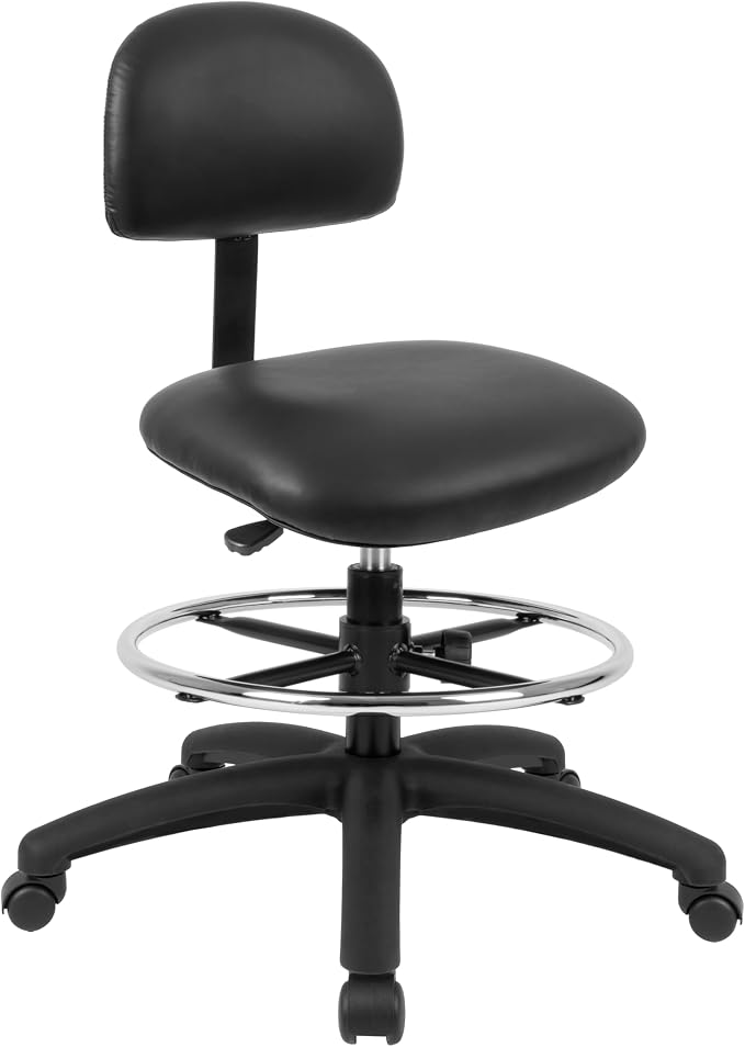 FSS Series Square seat Mid (19"-27") seat Height Chair. Vinyl-for Office, Garage, Desk, Shop, Computer, Doctor, Medical, Easy to Clean! 18" Footring (Black, Mid Stool, _Standard Casters)
