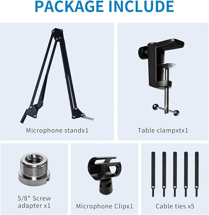 FEELWORLD AMS1 Microphone Boom Arm, Adjustable Mic Arm Stand with 3/8” to 5/8” Screw, Compatible with PM1 and other Mics for Podcast Straming Gaming Studio